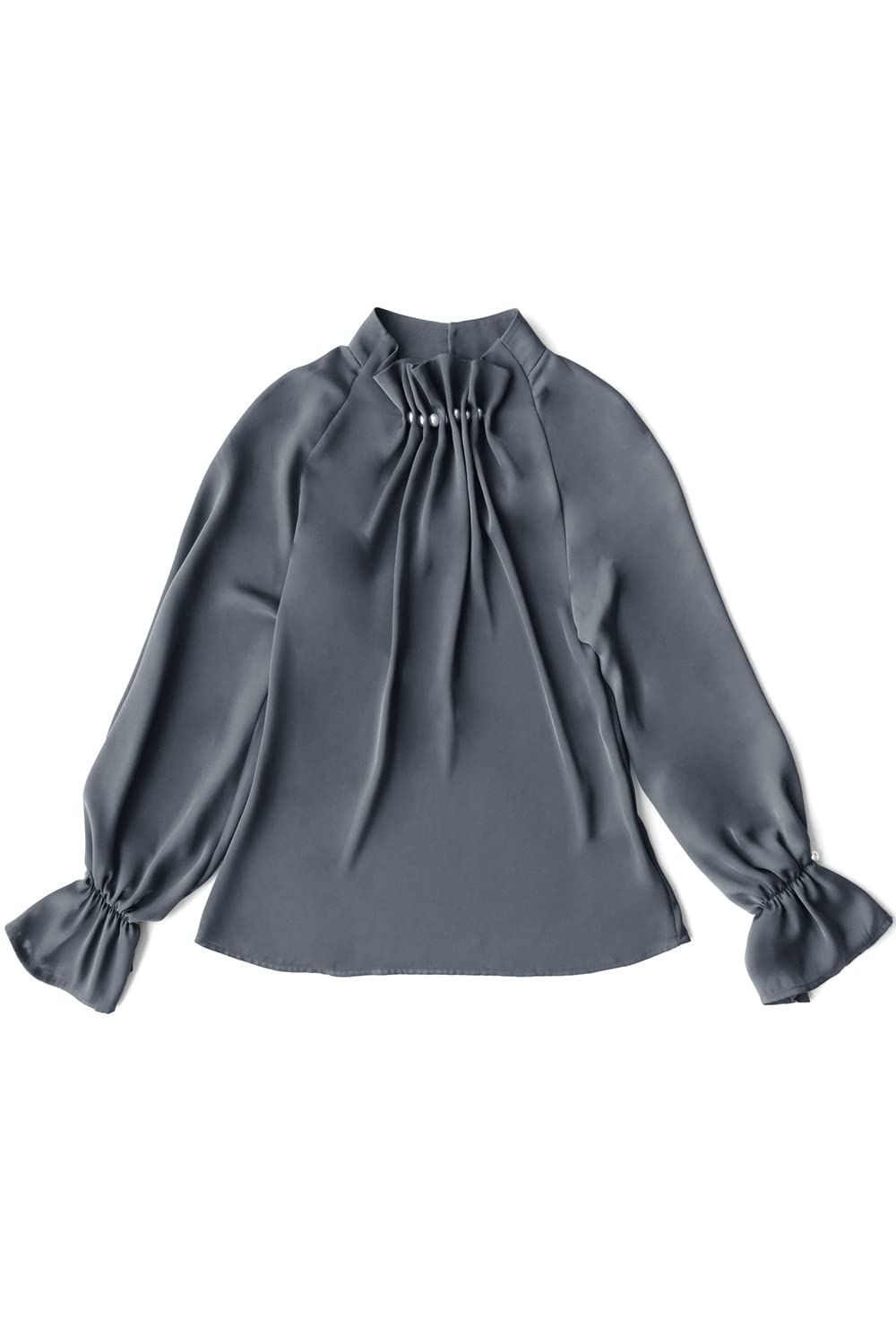 入学式 セレモニー 通勤 オフィス ビジネス 大きいサイズ カジュアル フォーマル 長袖 卒業式 インナー シャツ スーツ トップス ママ OL ミセス レディース ブラウス パール タック ウエーブ 