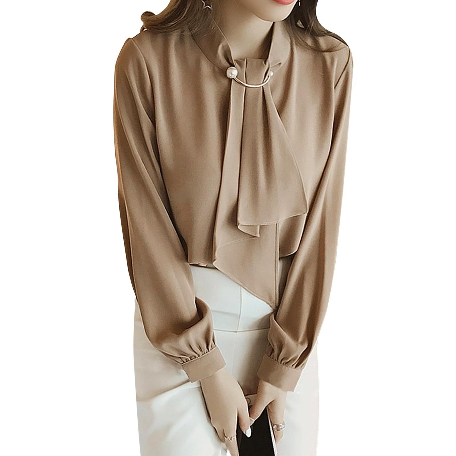 着痩せ 体型カバー ゆったり シフォン パフスリーブ カジュアル オフィス おしゃれ おしゃれ ボウタイ リボン付き爽やか トップス エレガント Vネック レディース デート ブラウス 長袖シャ