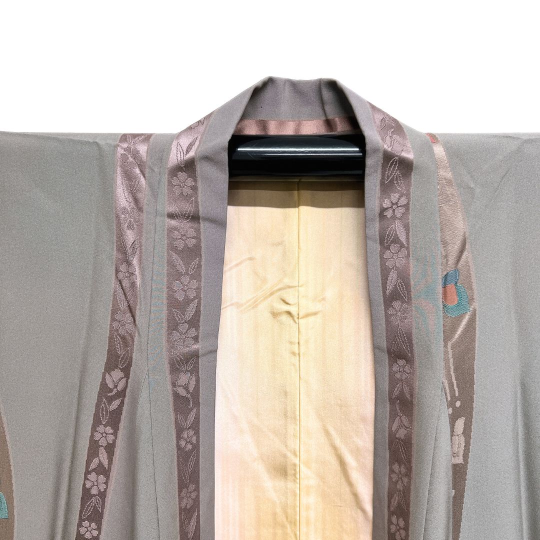  道中着 よろけ縞 蝶 縦縞 花模様 着物 115 b d ms 羽織 着物 浴衣