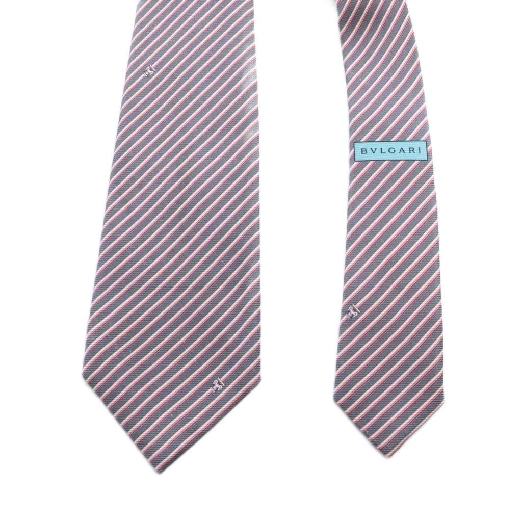 ブルガリ BVLGARI ネクタイ レギュラータイ ストライプ ロゴ 総柄 絹