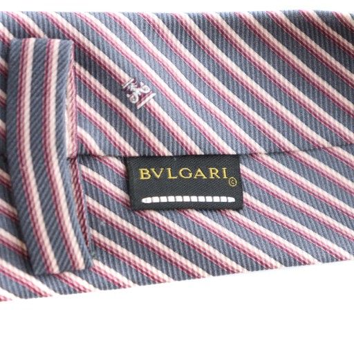 ブルガリ BVLGARI ネクタイ レギュラータイ ストライプ ロゴ 総柄 絹