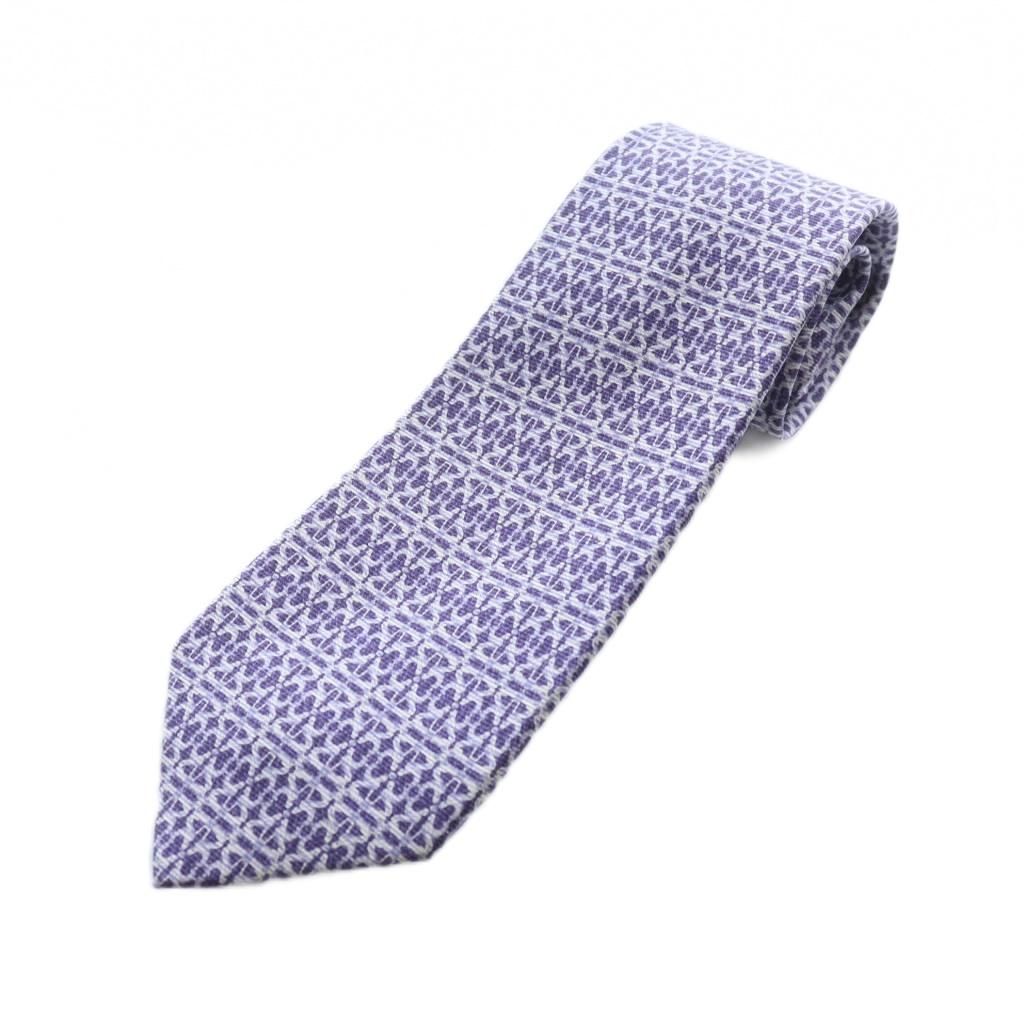 BVLGARI 薄紫 幾何学模様 ネクタイ　新品未使用 ブルガリ BVLGARI ネクタイ レギュラータイ ロゴ 絹 シルク 紫 □GY18