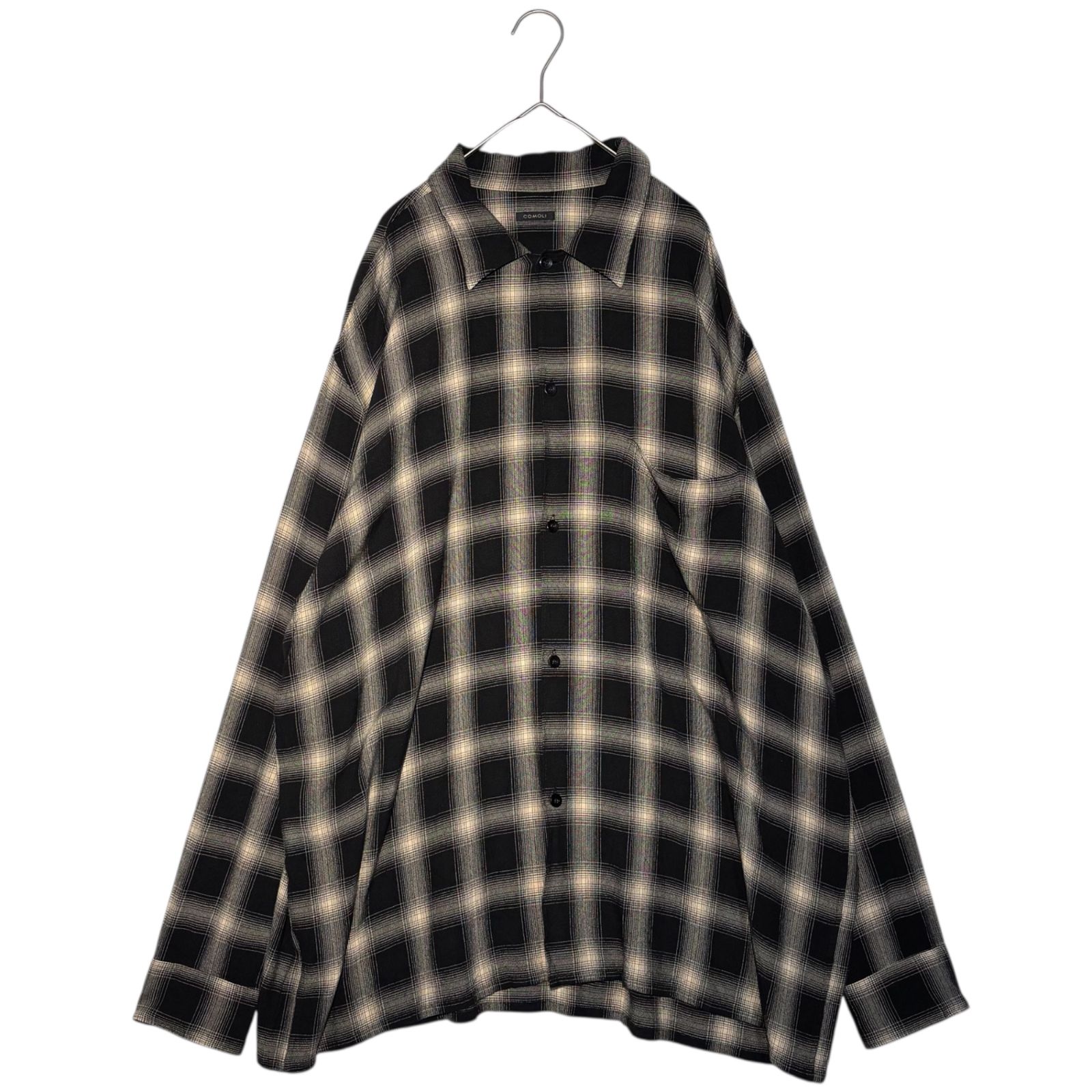 COMOLI(コモリ) 23SS RAYON CHECK OPEN COLLAR SHIRT レーヨン