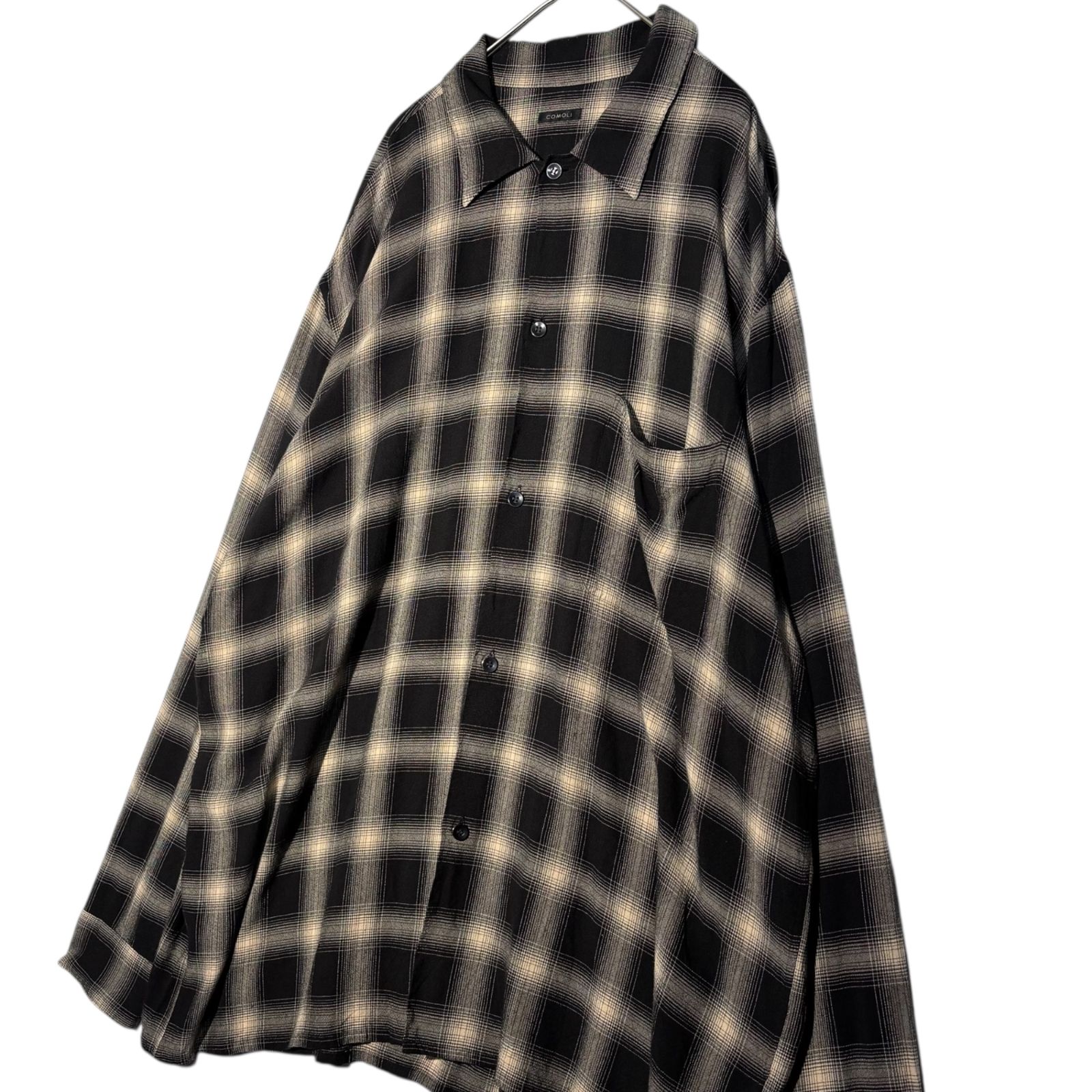 COMOLI(コモリ) 23SS RAYON CHECK OPEN COLLAR SHIRT レーヨン