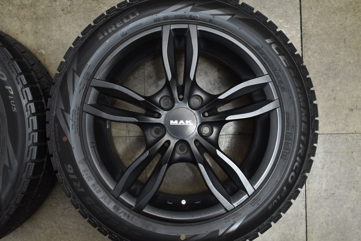 程度良好品 MAK 16 in 7 J 44 PCD 120 ピレリ アイスアシンメトリコ プラス 205 55 R BMW F 20 1シリーズ E 90 91 92 3シリーズ 16インチ タイヤ ホイールセット