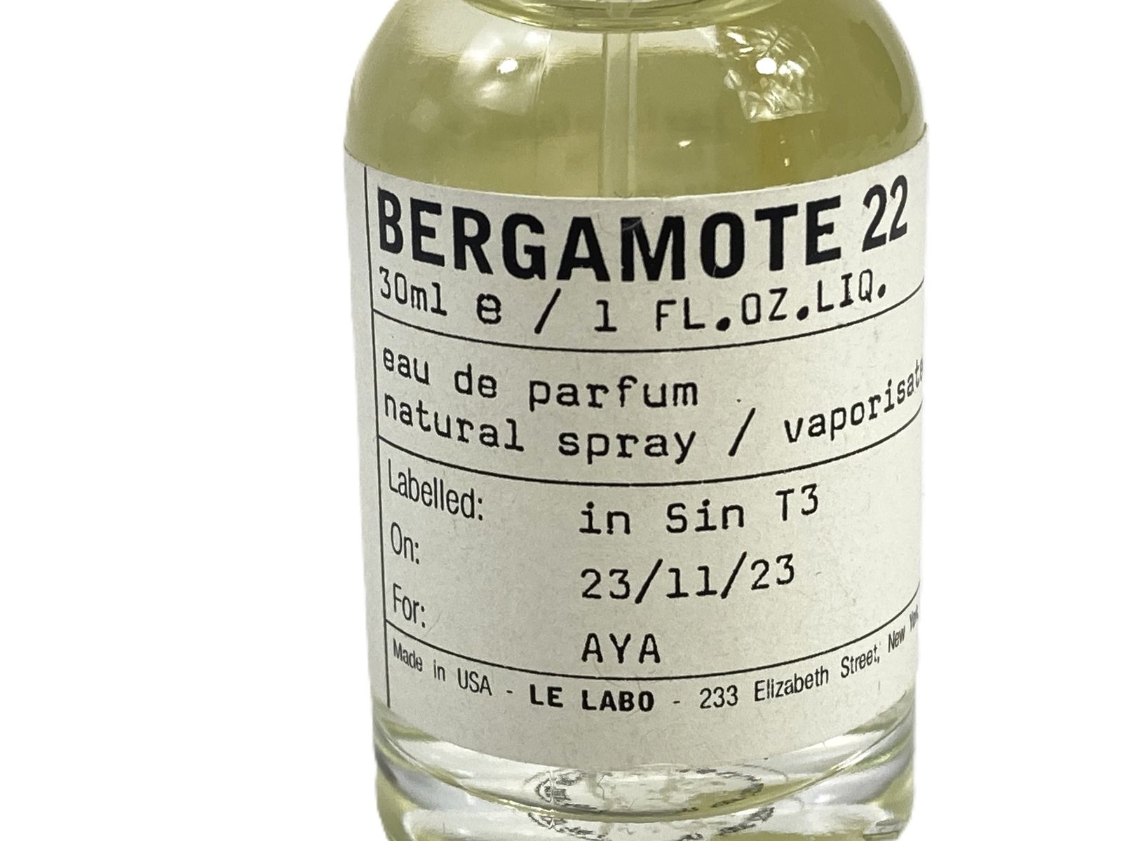 満量 ル ラボ LE LABO 22 ベルガモット オードパルファム スプレー 30 ml 匿名配送