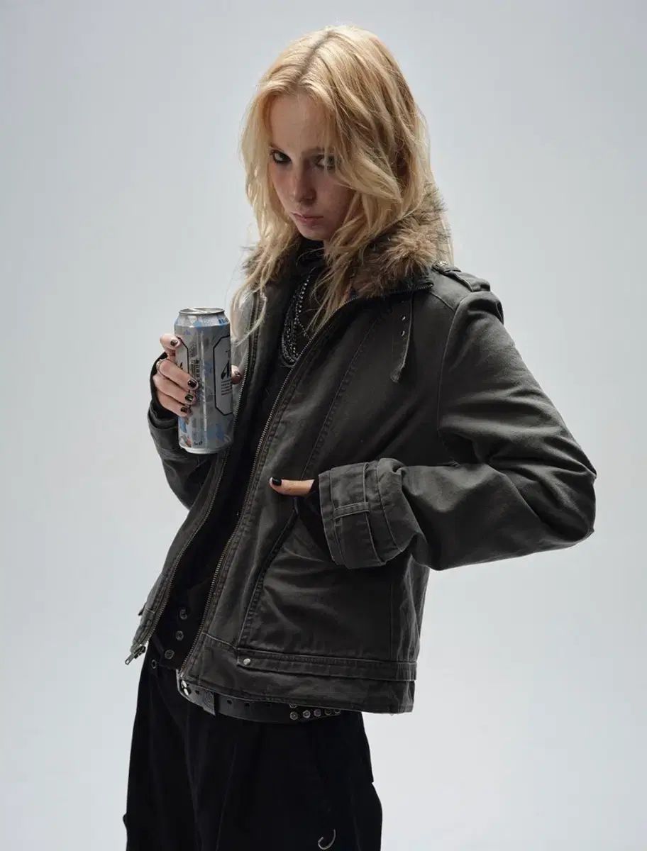 wearandtear ハイネック ウォッシュド ジャケット (ファー 取り外し) S