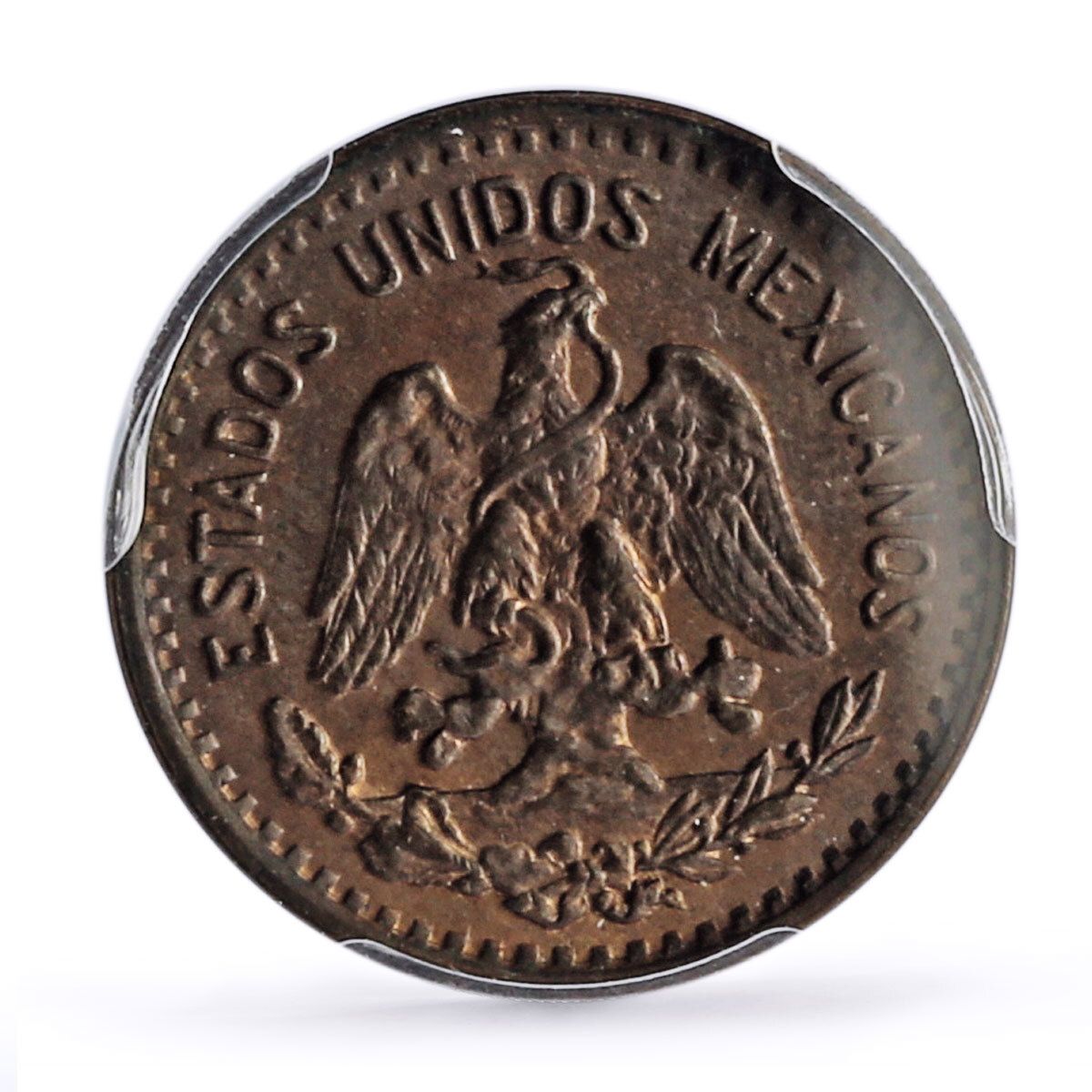 メキシコ 1センタボ 国貨幣 紋章 KM-415 MS64 RB PCGS ブロンズコイン