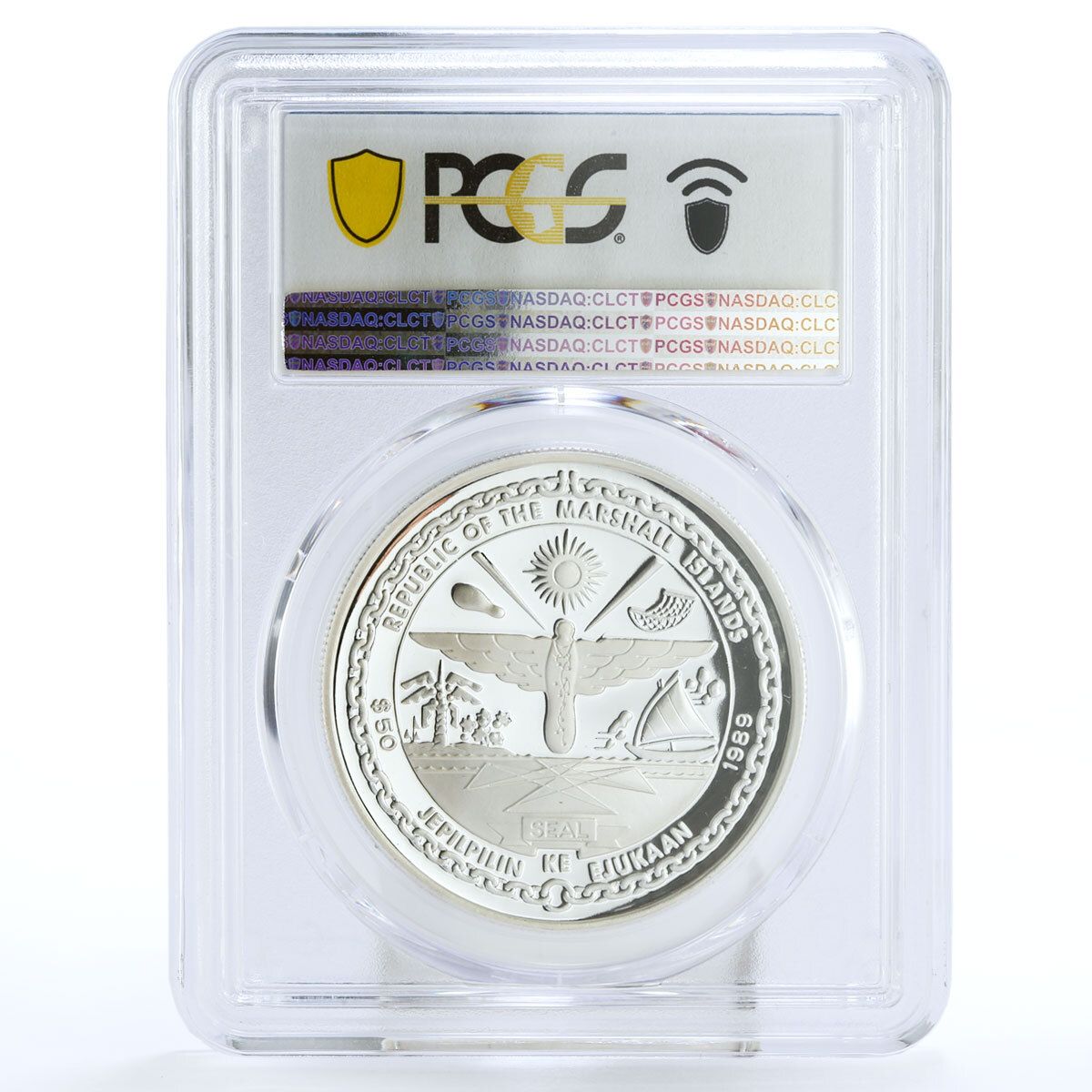 マーシャル諸島 50ドル 人類初の月面着陸 PR67 PCGS 銀貨 1989年