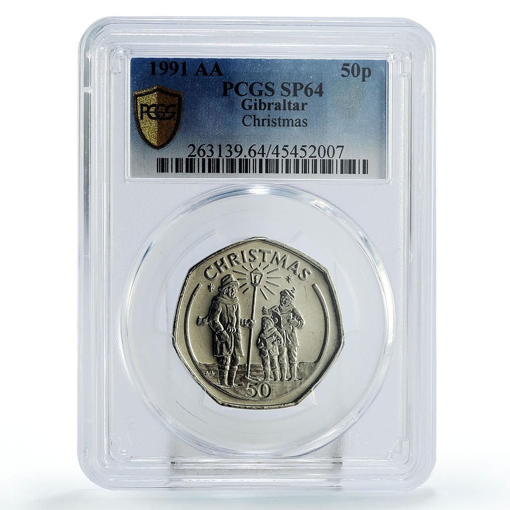 ジブラルタル 50ペンス ホリデー 3 キャロルシンガーズ SP 64 PCGS CuNi コイン 1991年