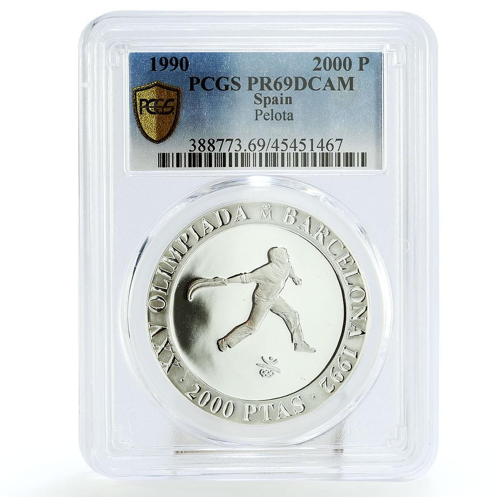 スペイン 2000 ペセタ バルセロナオリンピック ペロタ PR 69 PCGS 銀貨 1990