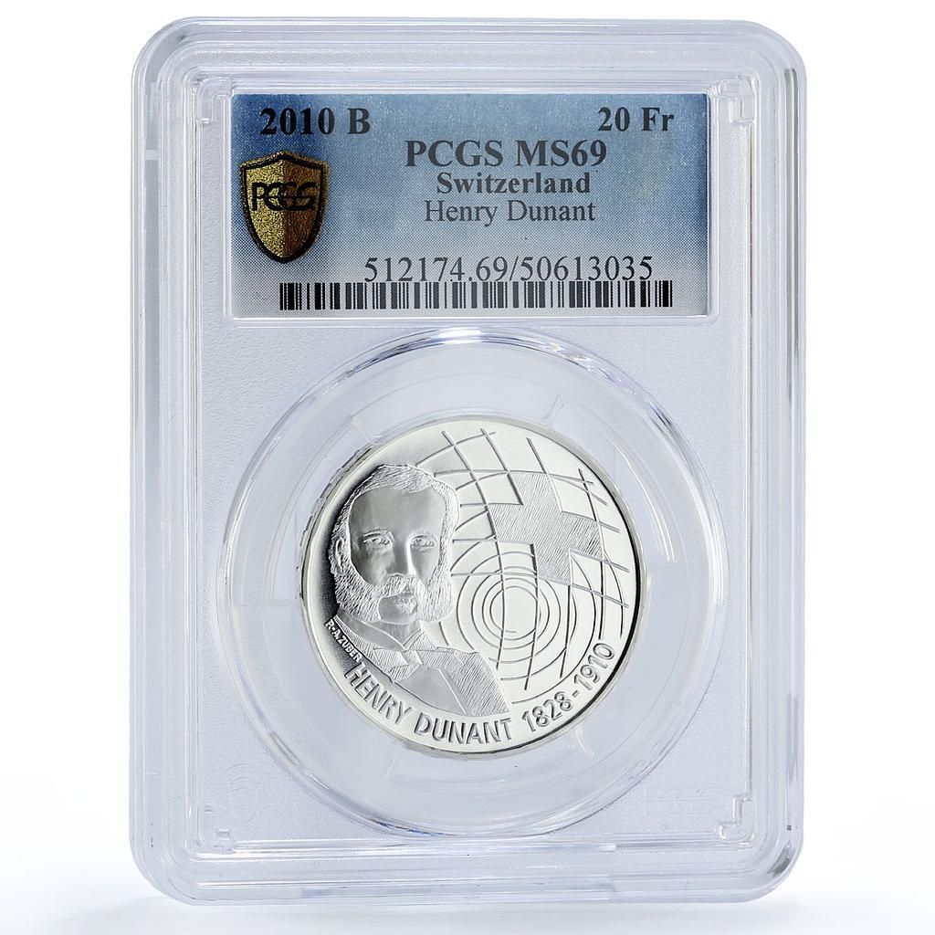 スイス 20フラン アンリ・デュナン 100周年記念 MS69 PCGS 銀貨 2010年