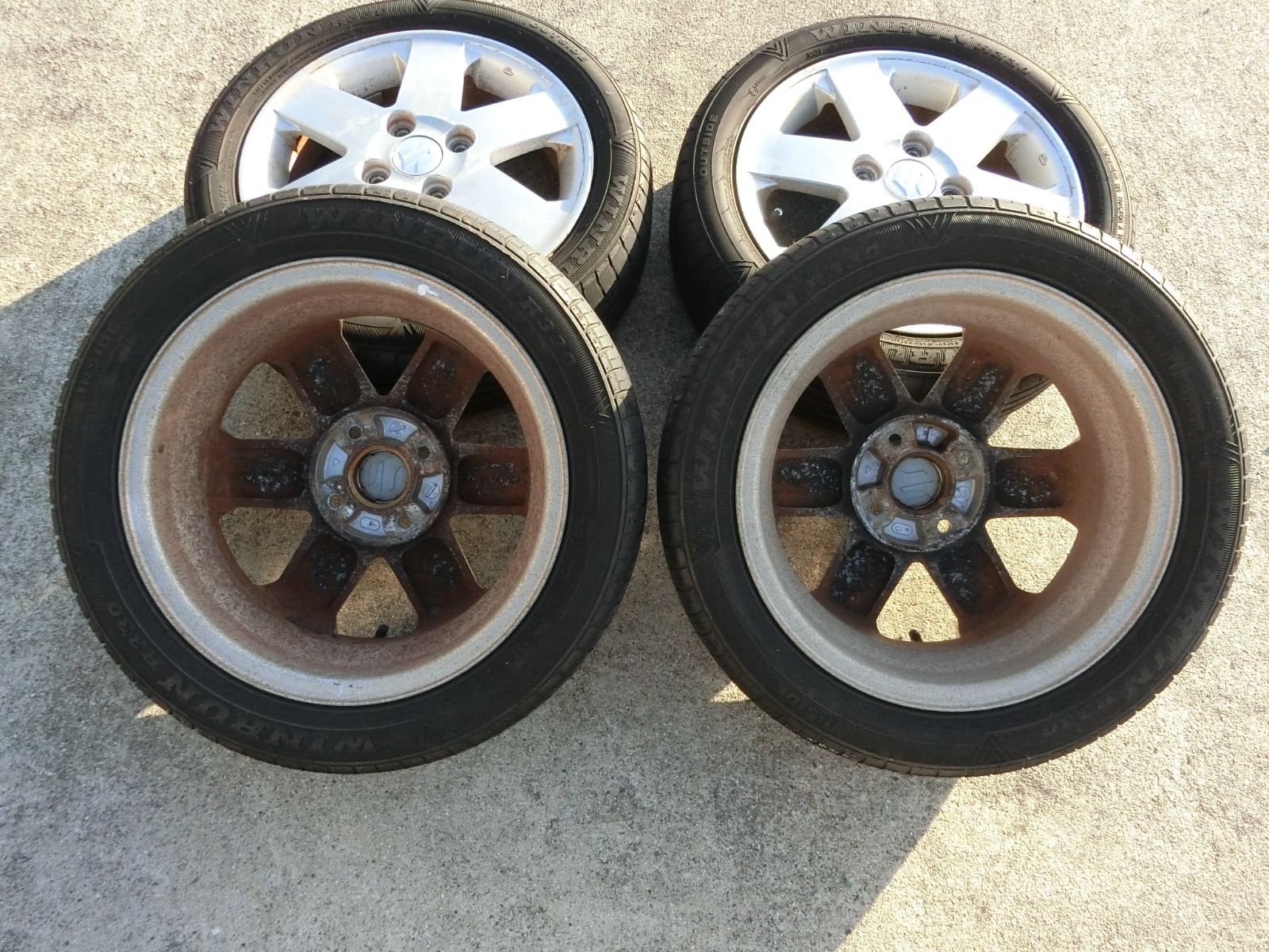  886 スズキ 14インチ アルミホイール 14 4 5 J 50 PCD 100 ハブ径 約54 mm 4穴 4本セット 165 55 R ワゴンR 外し 14インチ タイヤ ホイールセット