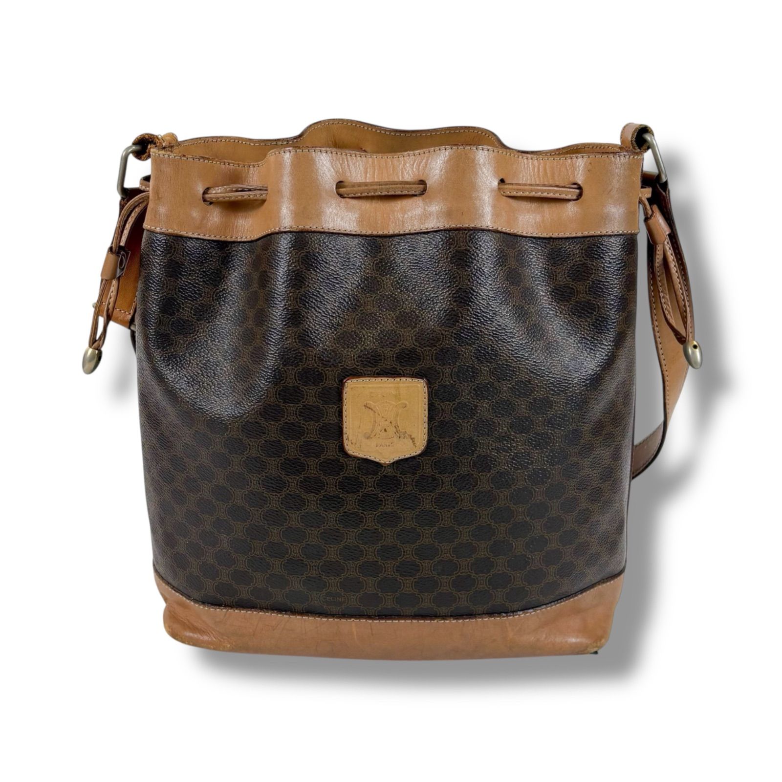 セリーヌ CELINE 巾着型 ショルダーバッグ ポーチ付き マカダム柄 PVC