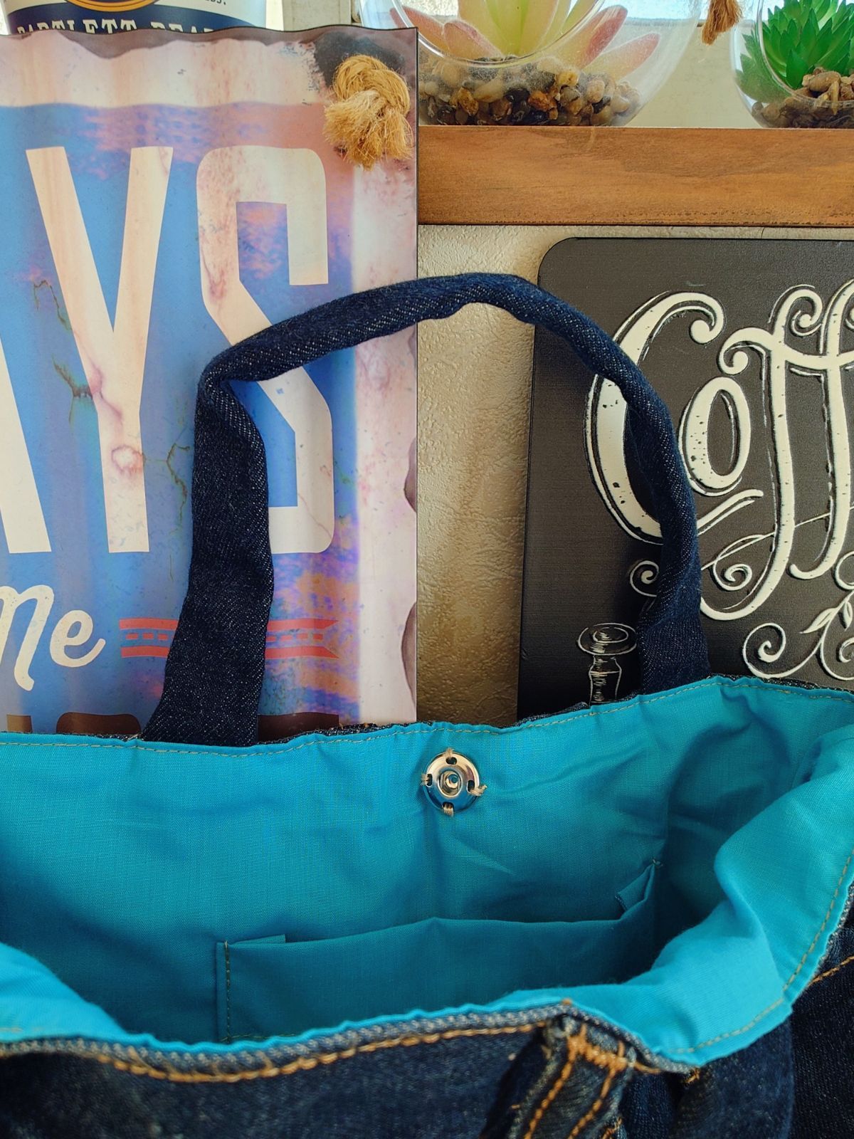 137☆USEDダークデニムリメイク☆ショルダーバッグ☆トートバッグ