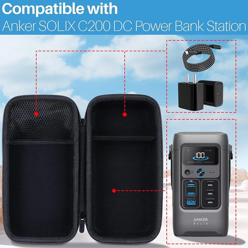 Lebakort収納ケースと互換性のあるAnker Solix C200 DC Portable Power