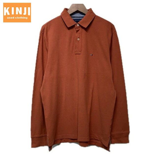 TOMMY HILFIGER　ポロシャツ　長袖　シャツ　ハーフボタン　無地　コットン　ワンポイント　ブランドロゴ　刺しゅう　古着