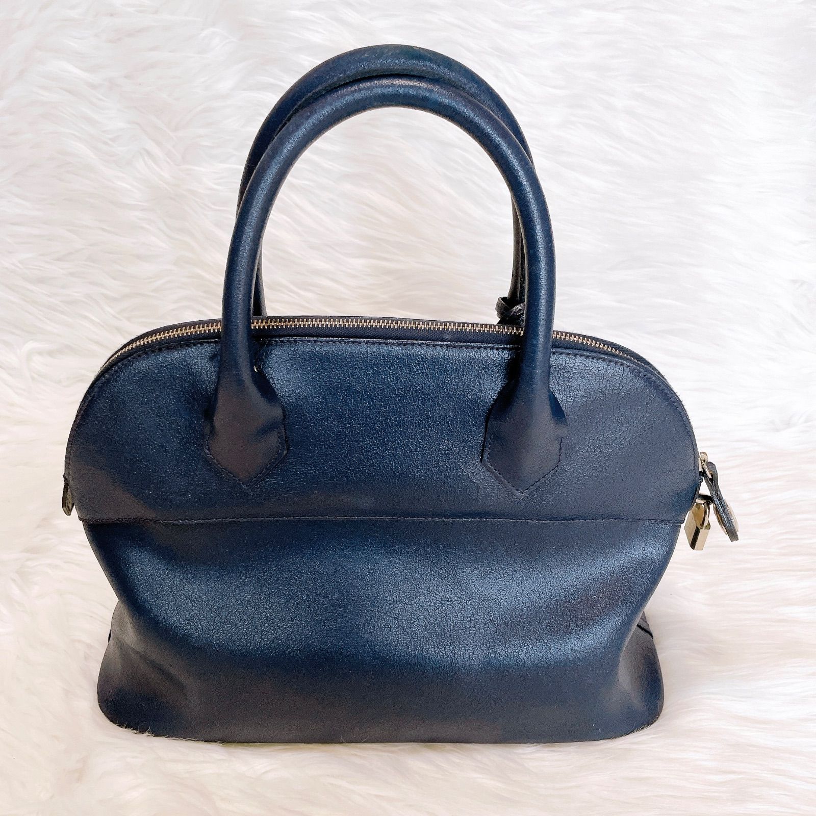 フェンディ 2way FF金具 レザー パドロック 南京錠 鍵付き ネイビー