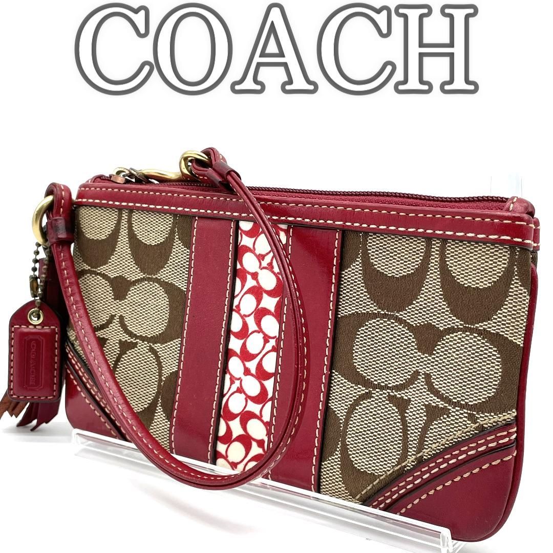 美品】コーチ COACH シグネチャー リストレット キャンバス レザー 赤