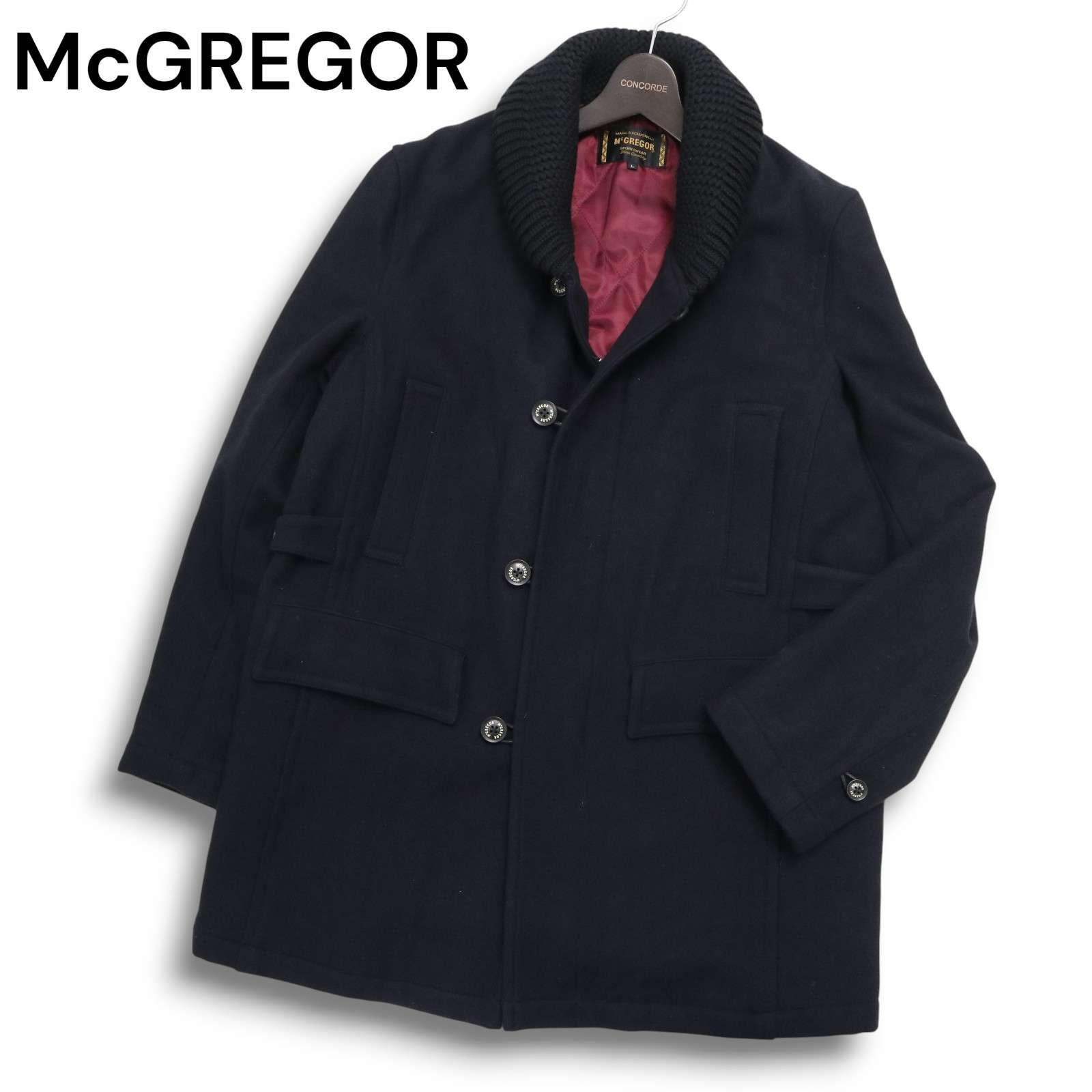 McGREGOR マクレガー 秋冬 裏赤 襟切替 メルトン ウール 中綿 コート Sz.L メンズ 紺 ネイビー