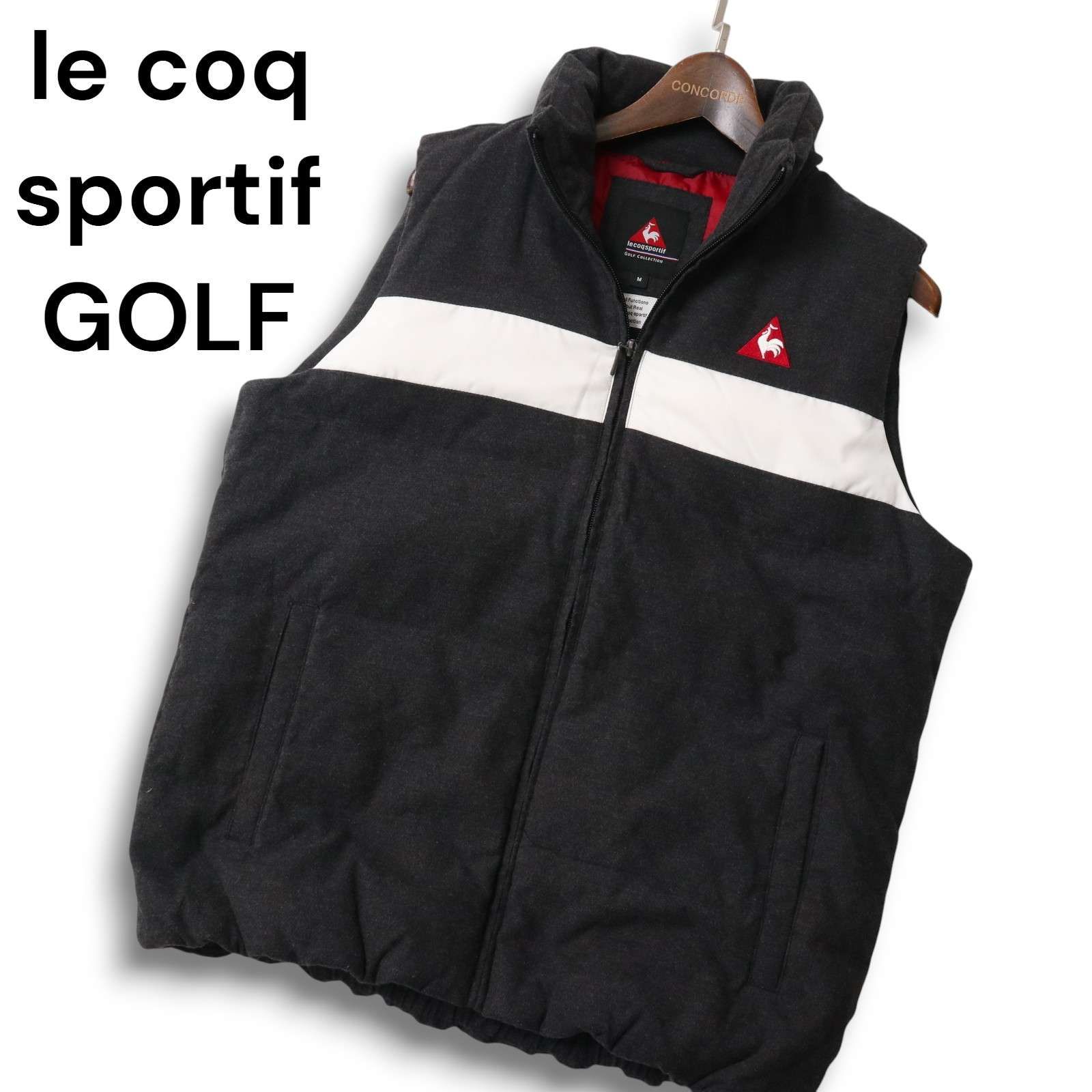 le coq sportif GOLF ルコック スポルティフ ゴルフ 秋冬 ヘリンボーン切替 ジップ ダウン ベスト Sz.M メンズ 灰 グレー
