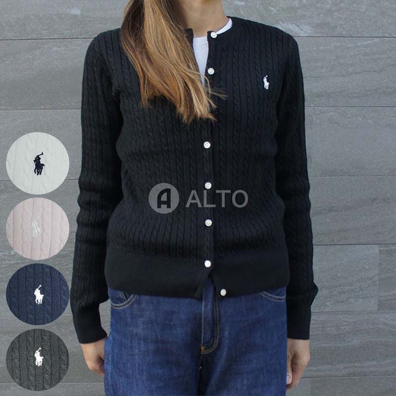 2025秋冬新入荷 Polo Ralph Lauren ポロ ラルフローレン カーディガン キッズ ガールズ ケーブルニット レディース 大人もOK 選べる4 ブラック ホワイト ネイビー ピンク