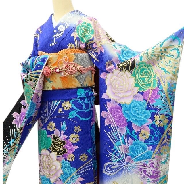 六花-RIKKA- 美品 薔薇 蝶 銀通し 着物 成人式 正絹 振袖 A4055 - メルカリ