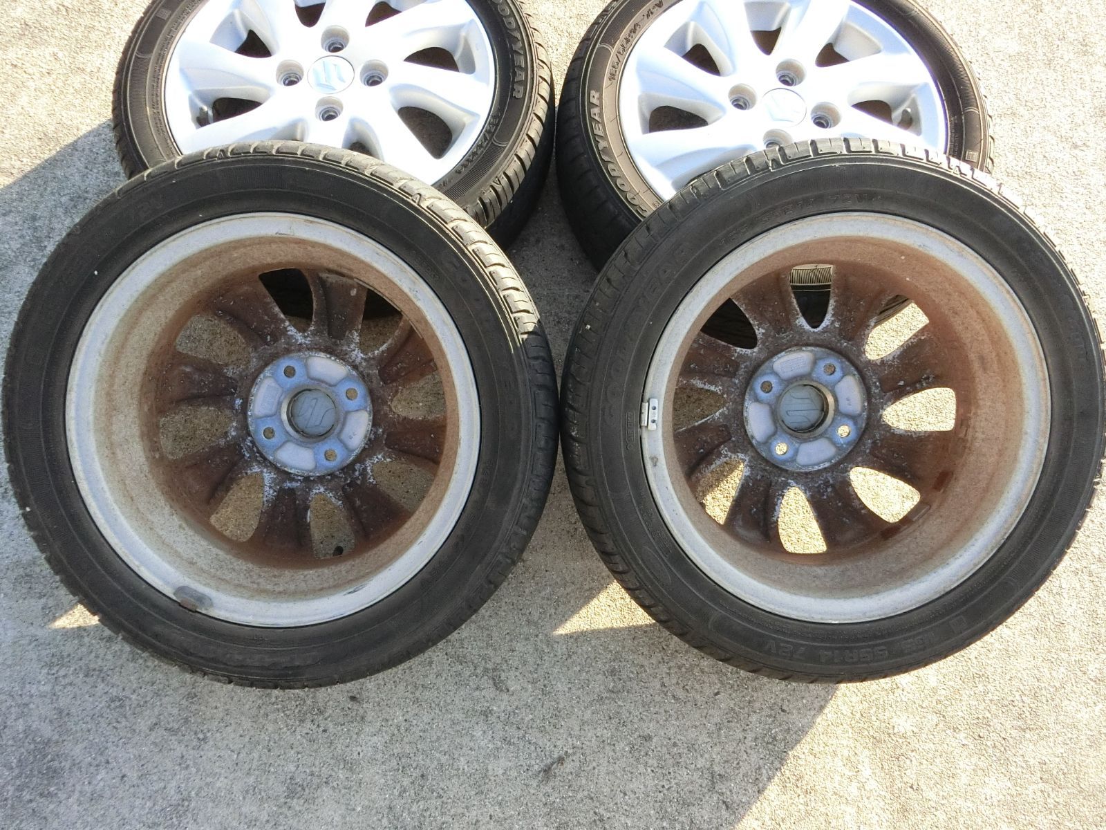  887 スズキ 14インチ アルミホイール 14 4 5 J 50 PCD 100 ハブ径 約54 mm 4穴 4本セット 165 55 R セルボ 外し 14インチ タイヤ ホイールセット