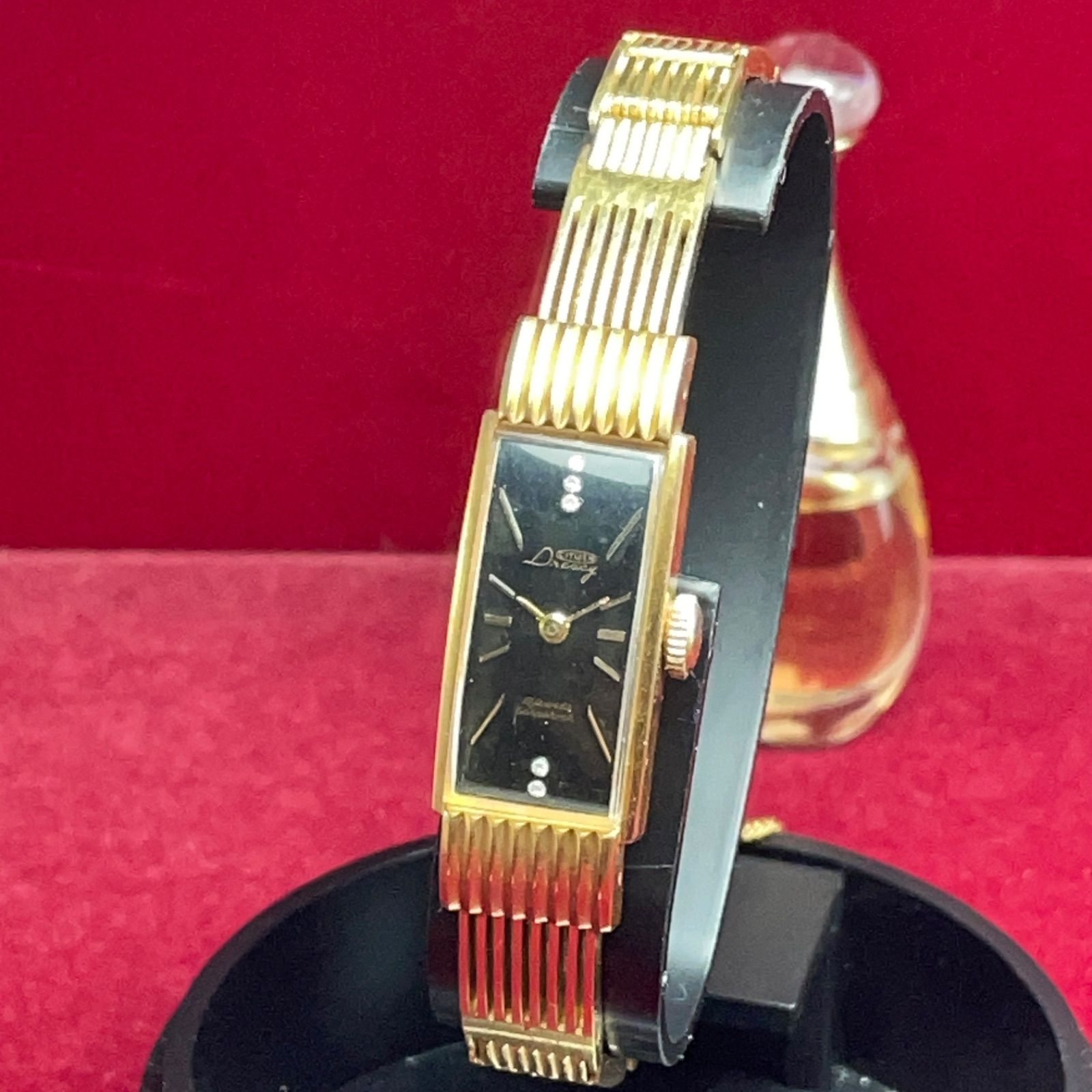 OH済 CITIZEN Dressy 手巻き SSブレス ヴィンテージ アンティーク シチズン 黒文字盤 レクタンギュラー 稼働 腕時計