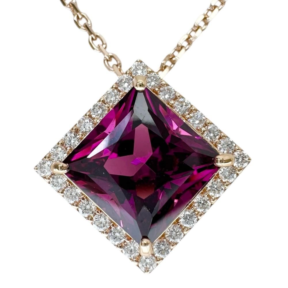 ロードライトガーネット 3.01ct ダイヤモンド 0.20ct ネックレス K18PG