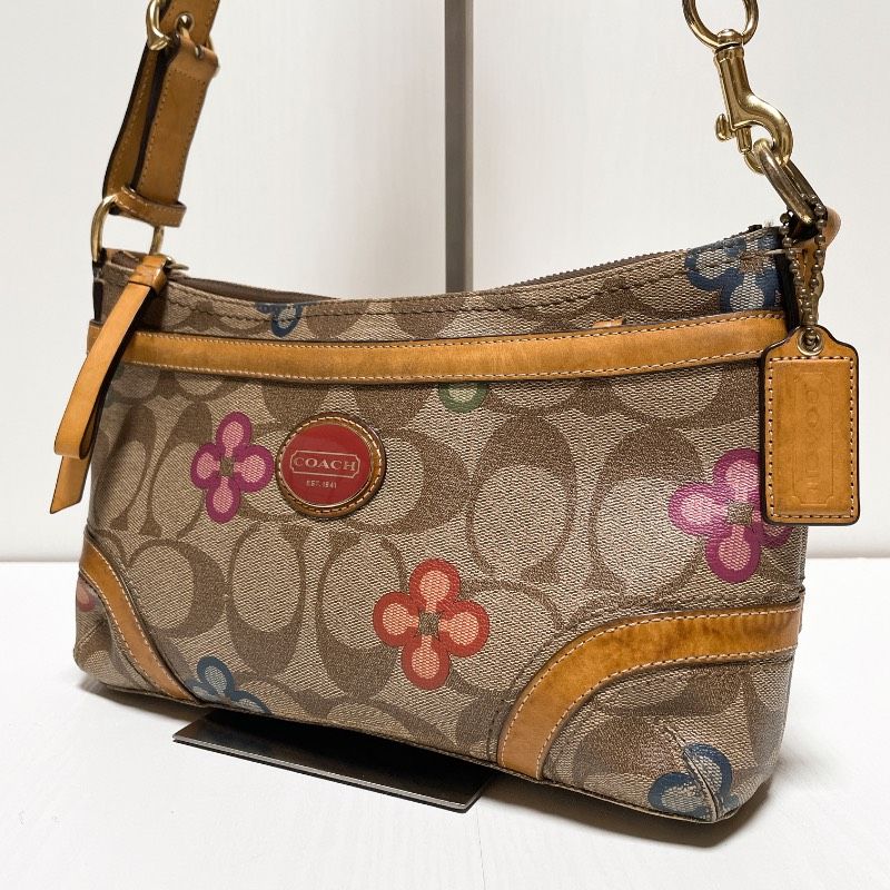 美品　コーチ　ボディバッグ　ヘリテージ　シグネチャー　ブラウン　PVC COACH コーチ シグネチャー PVC レザー ショルダーバッグ 11355 斜め