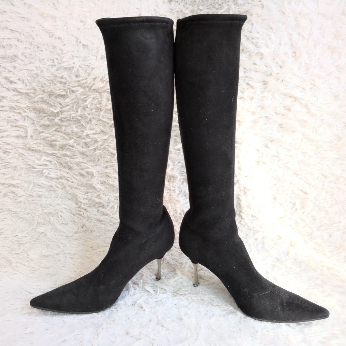 SERGIO ROSSI セルジオロッシ ニーハイロングブーツ メタルヒール ピンヒール スウェード 黒 ブラック 36 イタリア製