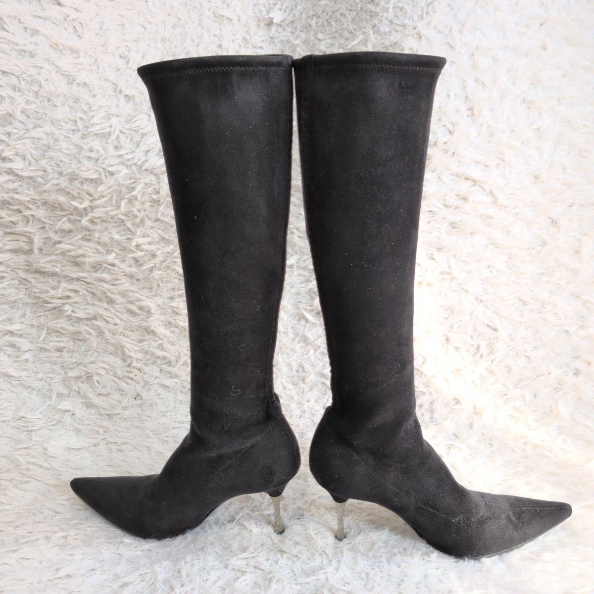 SERGIO ROSSI セルジオロッシ ニーハイロングブーツ メタルヒール ピンヒール スウェード 黒 ブラック 36 イタリア製