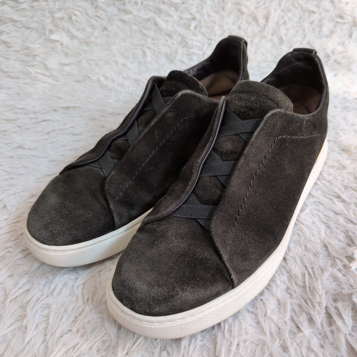 モデル エルメネジルドゼニア Ermenegildo Zegna TRIPLE STITCH スウェードスリッポンスニーカー 8.5 メンズ スエード