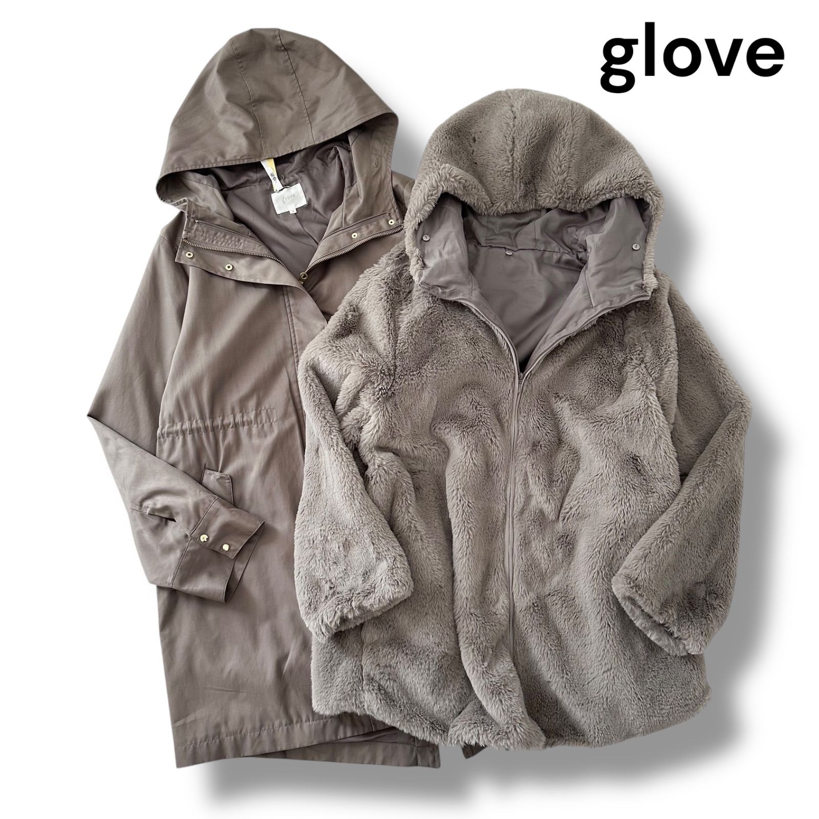grove グローブ 3 WAY モッズコート フェイクファーライナー付き モカ M ライナー取り外し可 アウター