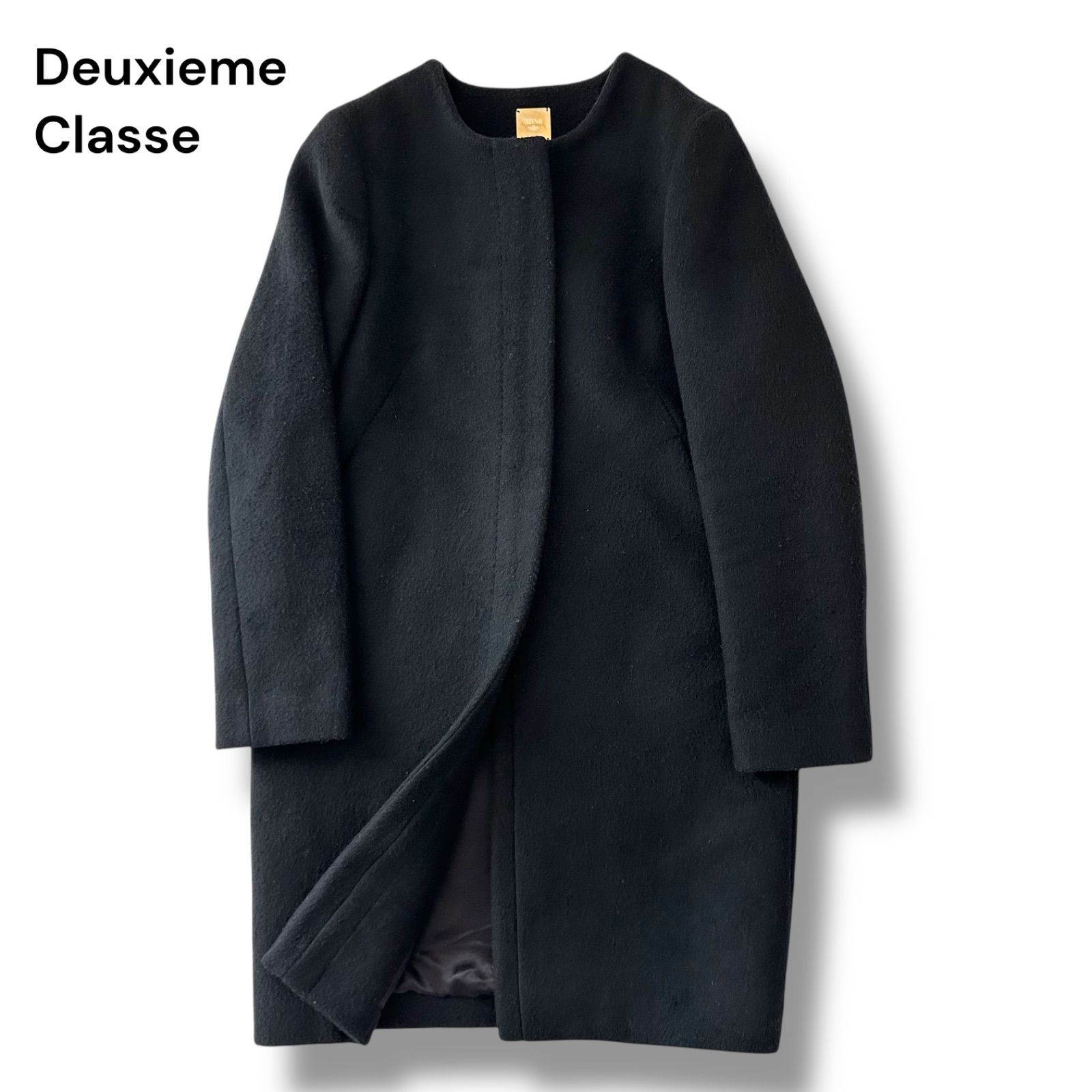 MUSEドゥーズィエムクラスコートブラック MUSE Deuxieme Classe ウール二重織り ノーカラーコート ブラック 36 S