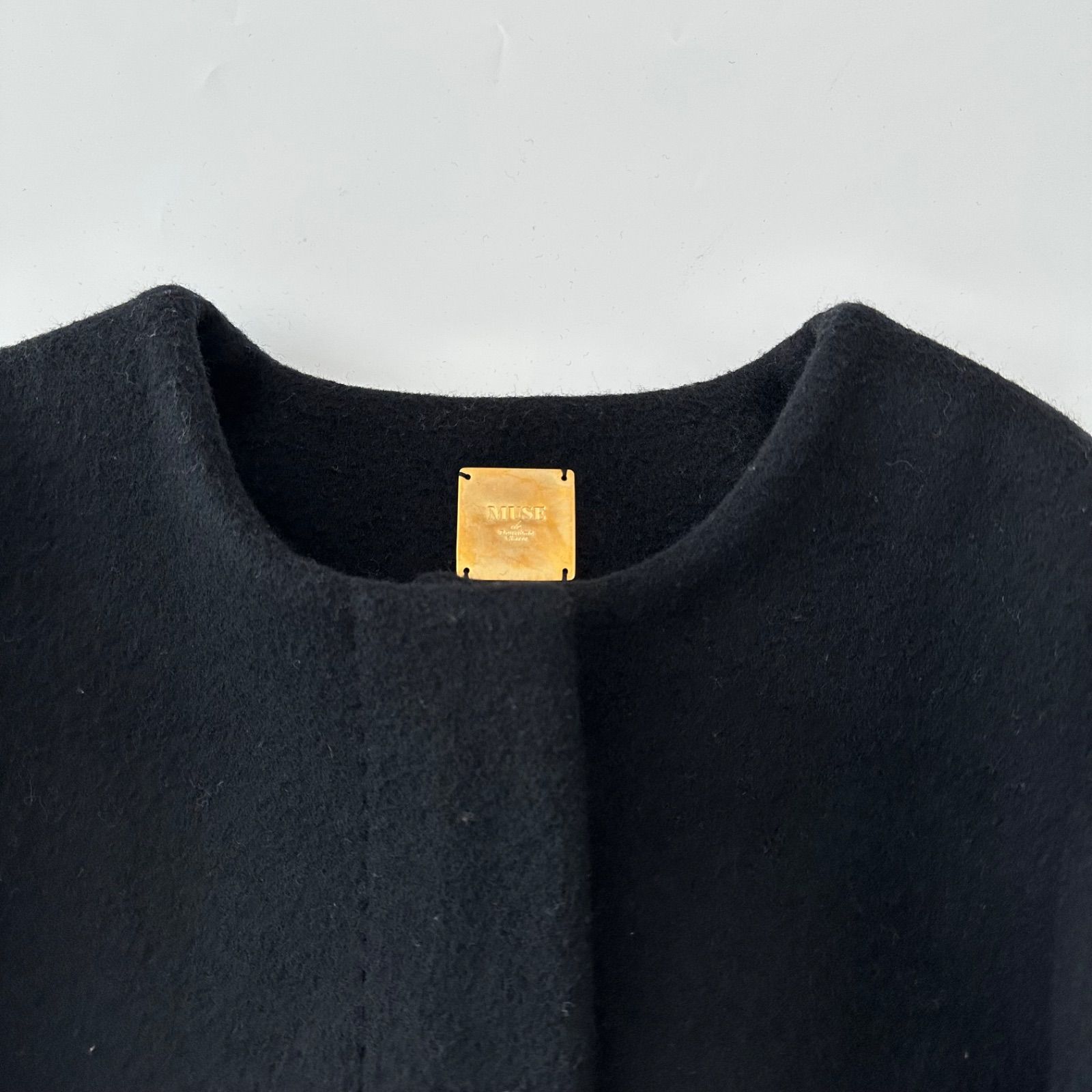 MUSE Deuxieme Classe ウール二重織り ノーカラーコート ブラック 36 S