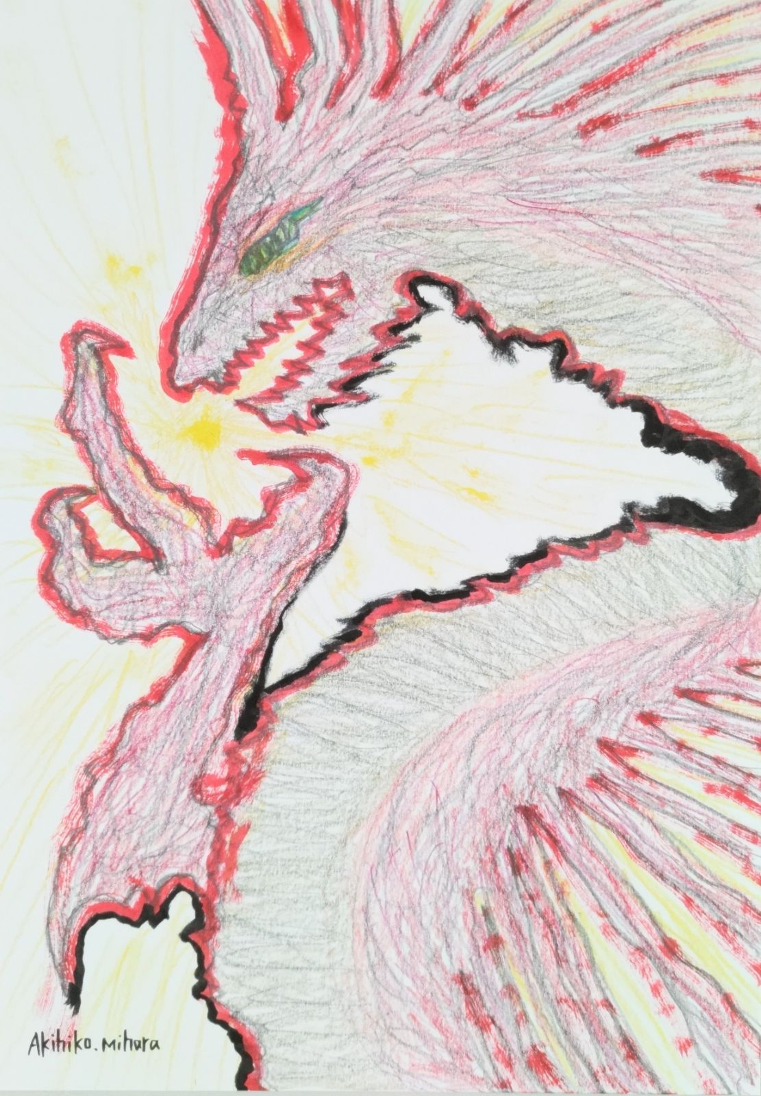 三原彰彦 サロン・ドトーヌ入選作家 [DRAGON]ドローイング 原画 鉛筆画