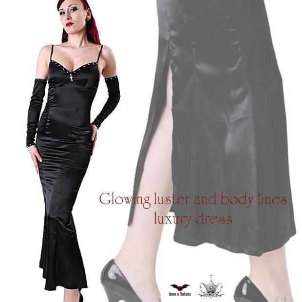 アームドレス付 マキシ丈 ワンピース ロング カラードレス 黒 ゴシック ファッション レディース 服 |wow 098