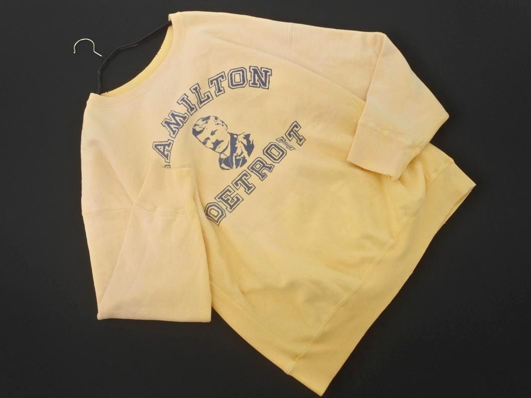 BOWWOW バウワウ HAMILTON DETROIT ダメージ加工 プリント トレーナー スウェット sizeM/ベージュ メンズ