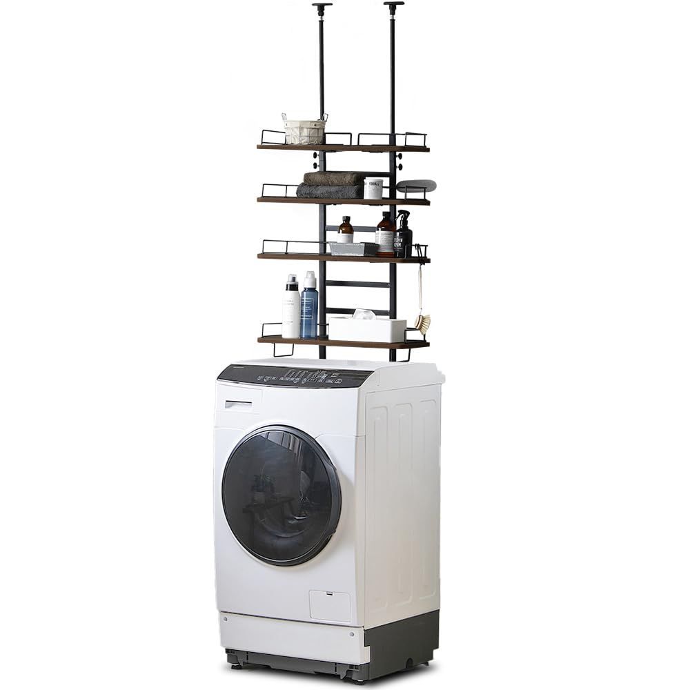 ブラック ウォールナット TLR 4 バスケット ワゴン カゴ 収納 洗面所 ランドリーバッグ 洗濯かご ランドリーバスケット 高さ調整 高さ約197 5～264 5 ラック 洗濯 つっぱりランドリーラック アイリスオーヤマ