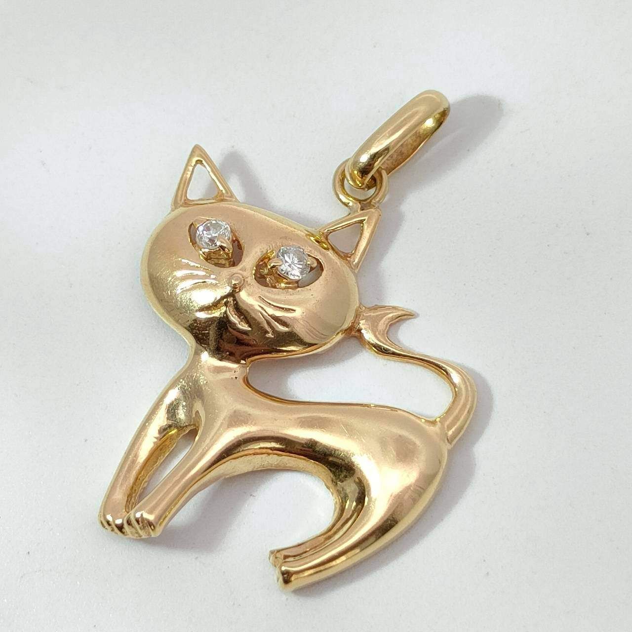 18金 K 18 ダイヤ付 猫 ネコ デザインネックレストップ 男女兼用 1.23 g D 711