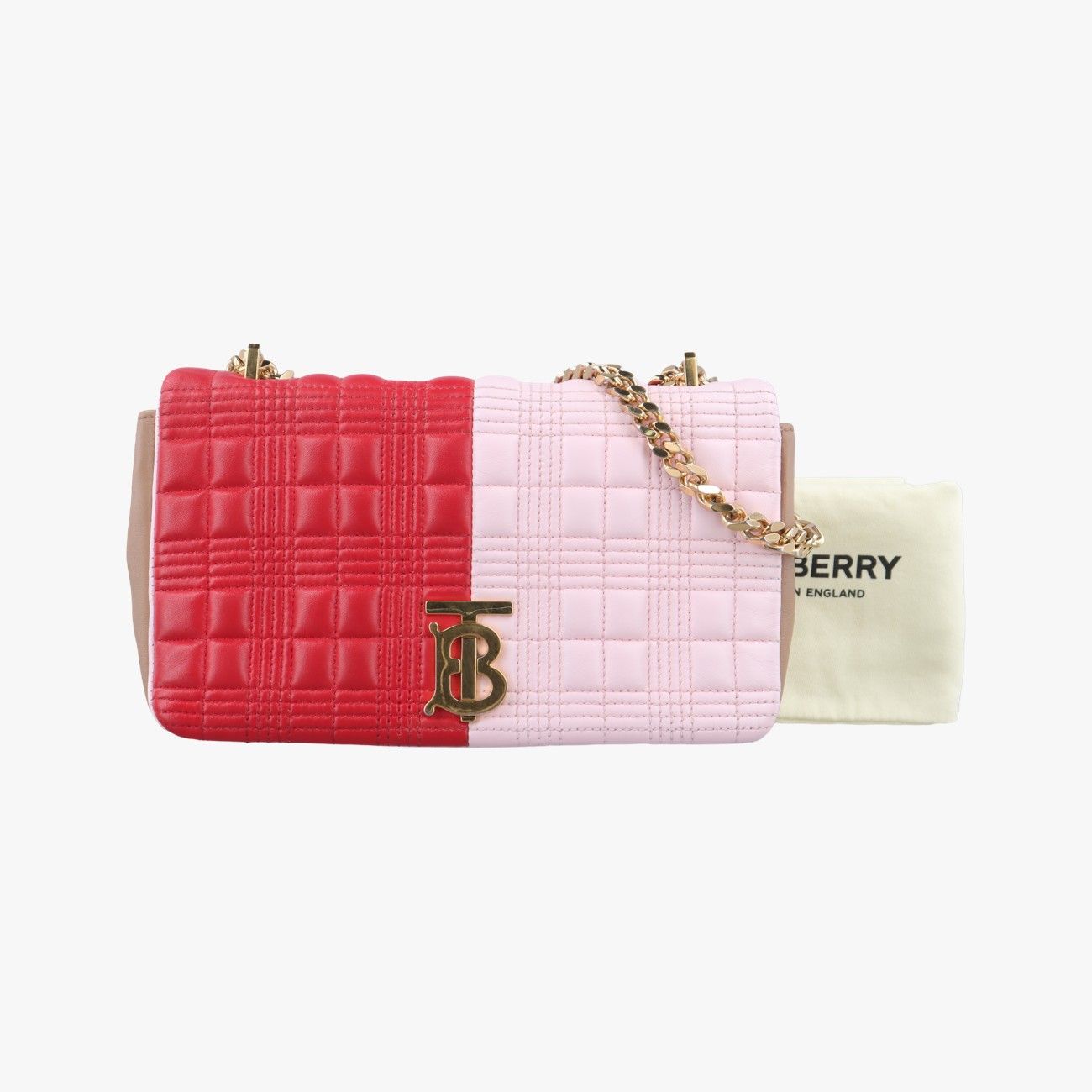 バーバリーBurberryローラ チェーン TB レッドx ピンク ベージュ レザー