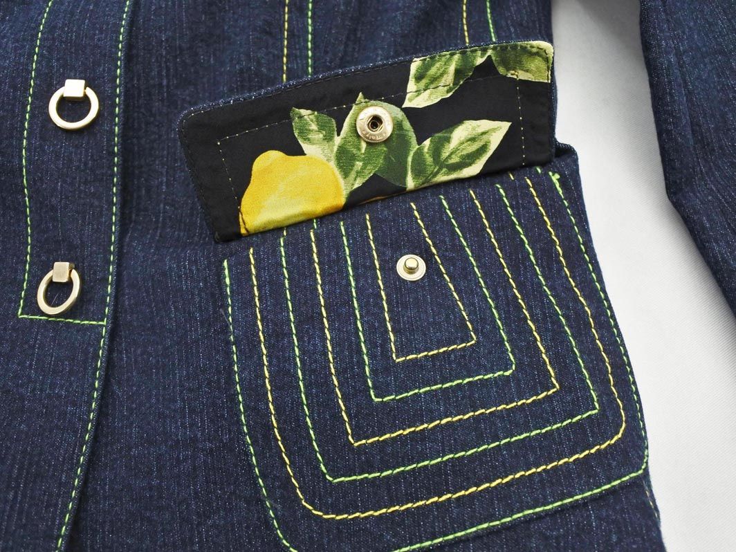 ESCADA エスカーダ デニム ラムレザー ジャケット 40 エルボーパッチ ESCADA by Margaretha Ley Vintage Denim Jacket With Gold