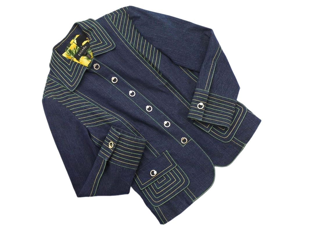 ESCADA エスカーダ デニム ラムレザー ジャケット 40 エルボーパッチ ESCADA エスカーダ デニム ラムレザー ジャケット 40 エルボーパッチ