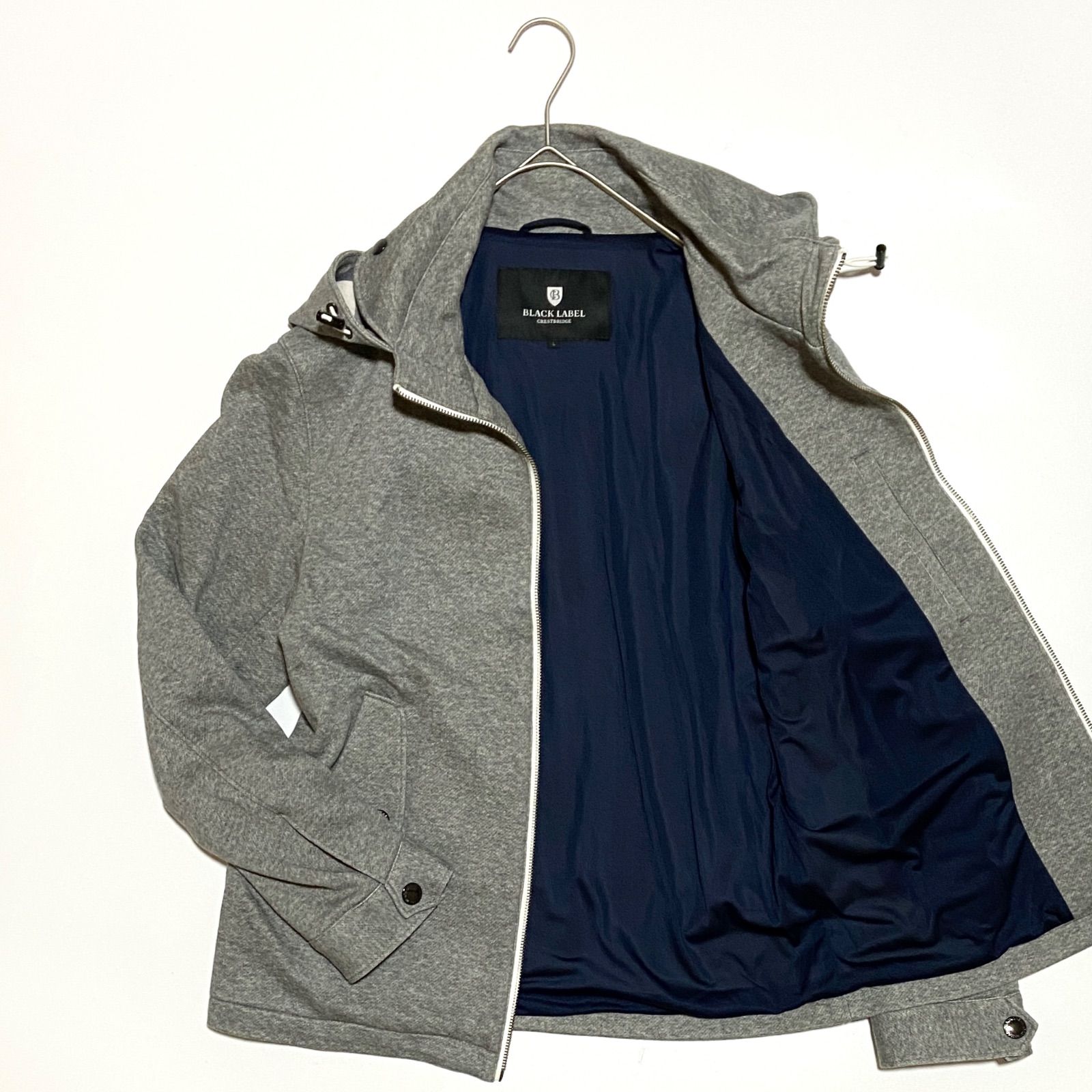 BLACK LABEL CRESTBRIDGE ブラックレーベルクレストブリッジ フーデットジャケット ジップアップ ノバチェック ワッペン フード コットン グレー Lサイズ