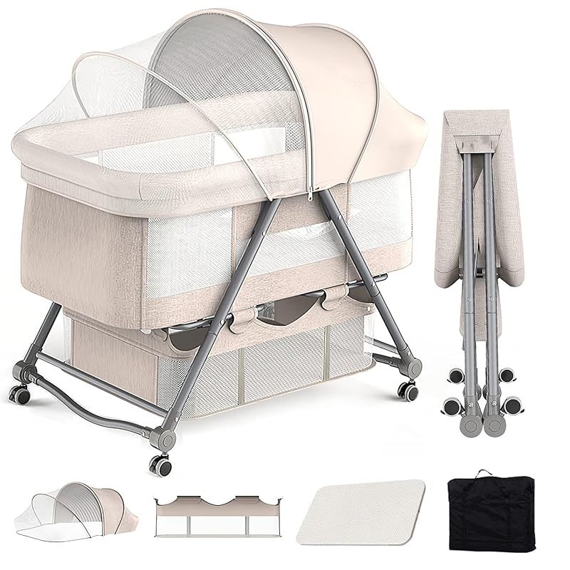 UBRAVOO ベビーベッド ゆりかご 折りたたみ 組み立て簡単 添い寝ベッド ベビーラック コンパクト 携帯便利 収納便利 洗濯 キャスタ付き 通気性 蚊帳 収納かご マット 収納バッグ 新生児 0ヶ月~24ヶ月 出産祝い プレゼント カーキ色 0