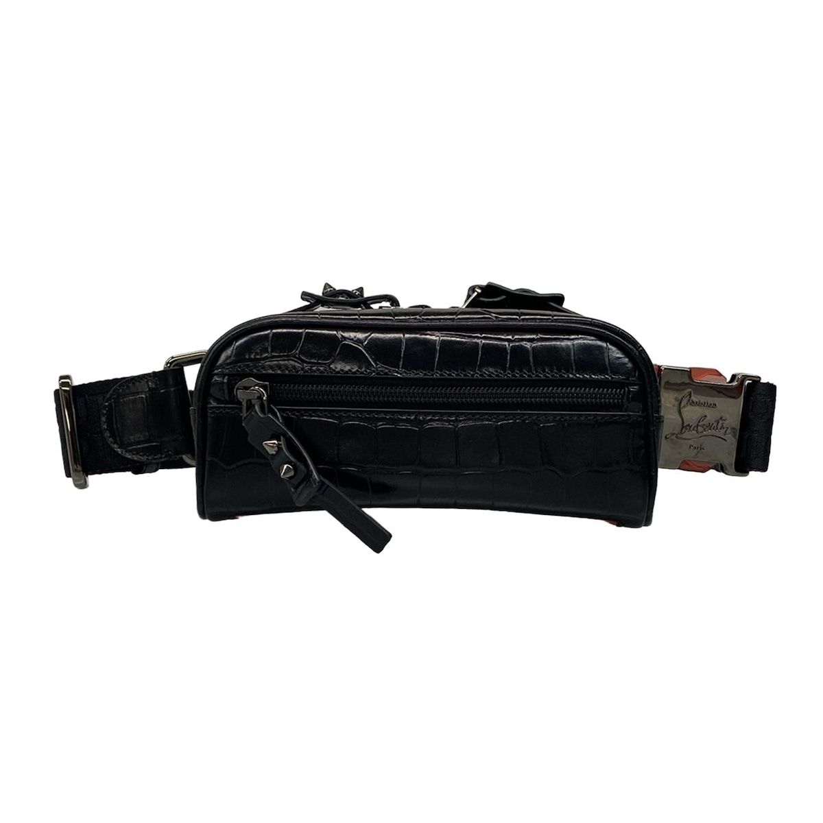 クリスチャンルブタン ウエストポーチ ブラスター 1215059 黒×レッド 型押し加工|ミニバッグ レザー