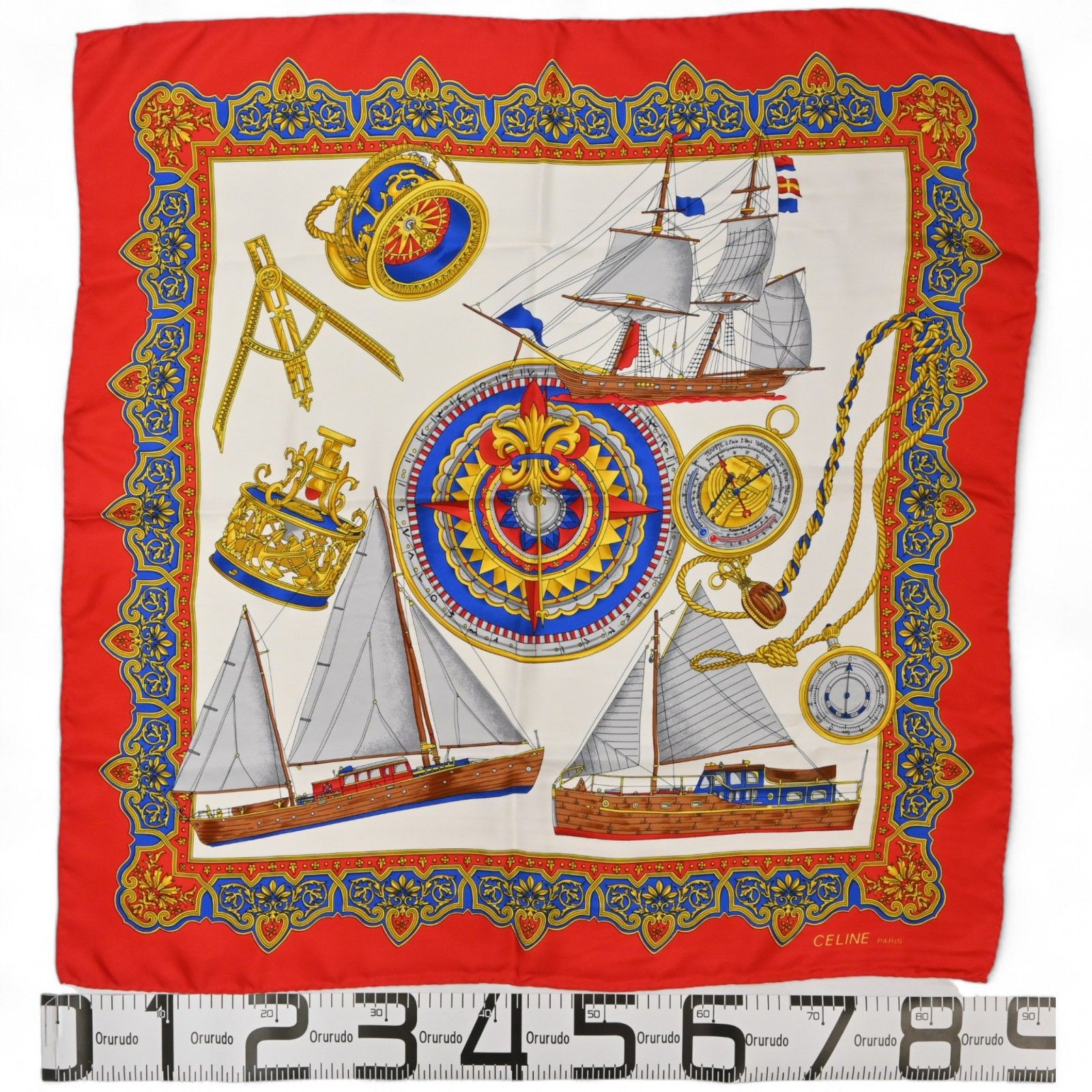 セリーヌ スカーフ 帆船 航海 レッド Aランク ce 9904 gg 動きやすい バンダナ スカーフ 