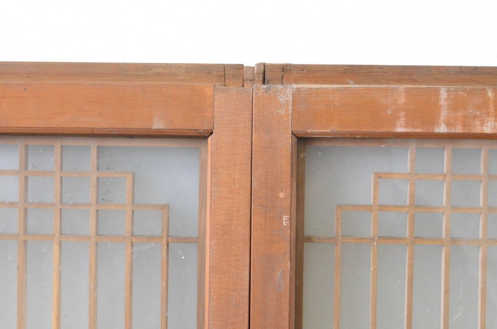  現状販売 書院戸 セット アンティーク建具 両面ガラスの組子入り 窓 ガラス戸 引き戸 4～7営業日前後で発送 修理加工希望の方3ヶ月程で発送 R 065050 サッシ 窓 住宅設備